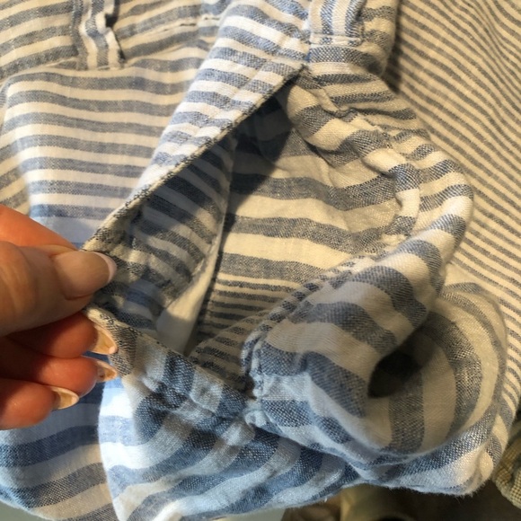 Tailor Vintage Men’s linen reversible shorts with pockets blue stripe/natural 34 - Picture 5 of 7